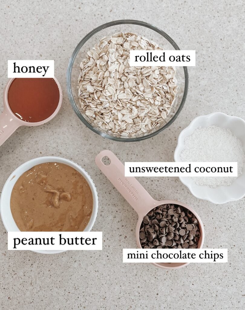 flat-lay of the 5 ingredients in the 5-ingredient Energy Balls