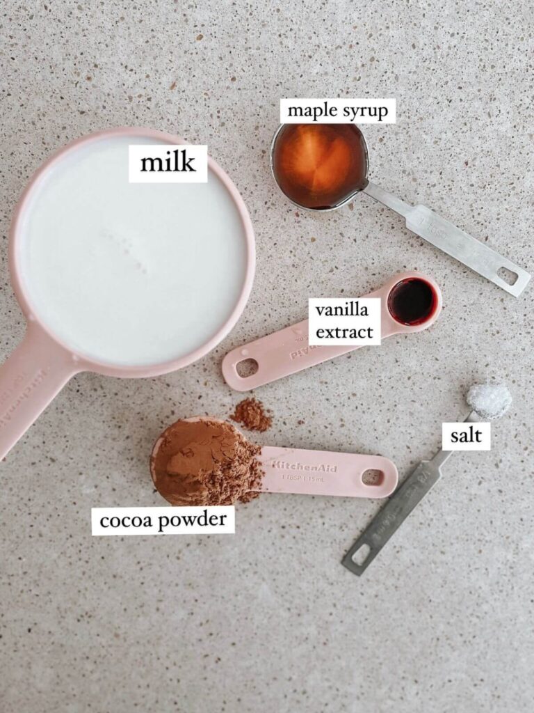 Ingredient flat-lay for the hot chocolate 